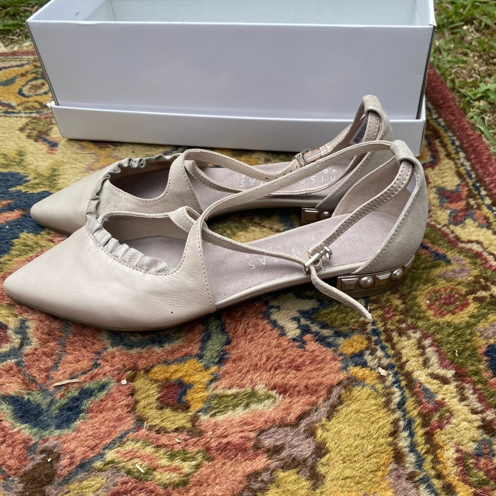 Hispanitas Beige Women's Flats with Ankle Strap